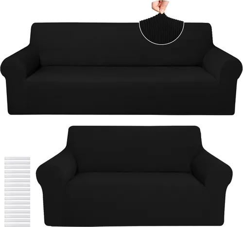Vista 30 de Peryiter Juego de 2 fundas para sofá de dos plazas Fundas para muebles para sala de estar para sofá, sillón, ajuste elástico, a prueba de arrugas