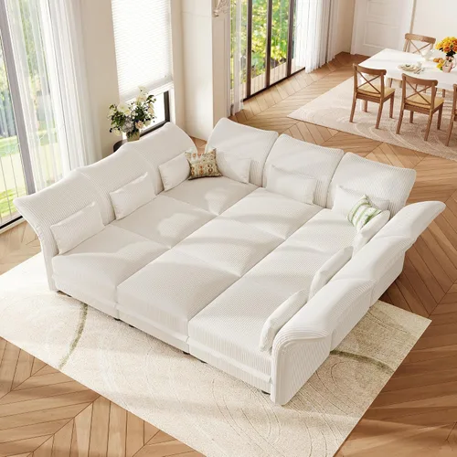 Vista 23 de LLappuil Sofá seccional beige con almacenamiento, sofás modulares de pana para sala de estar con apoyabrazos ajustables, cojines de felpa gruesos, 6