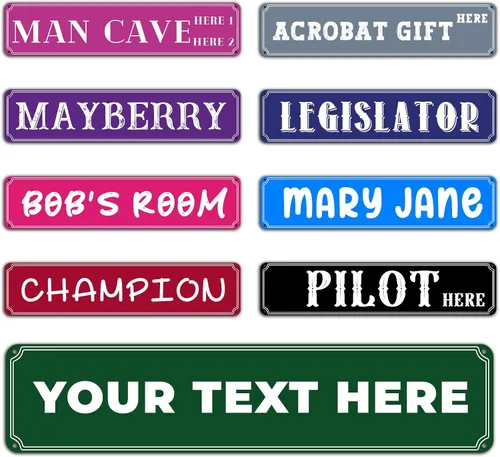 Vista 8 de Letrero de calle personalizado de metal con texto de nombre, letreros de carretera personalizados para exteriores, divertidos letreros de calle de 4