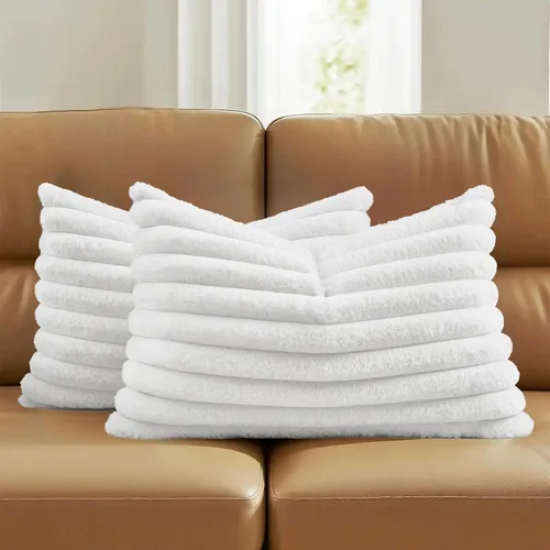 Vista 64 de FUTEI Pack of 2 Faux Fur Throw Pillow Covers 20x20 Inch, Navy Blue Azul marino