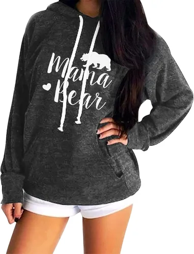 Vista 3 de Muicy - Sudaderas con capucha para mujer, estilo mamá osa, casual, de manga larga, con bolsillos Negro