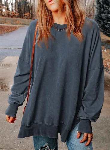 Vista 4 de SHEWIN Sudadera casual de manga larga con cuello redondo para mujer, ligera, holgada