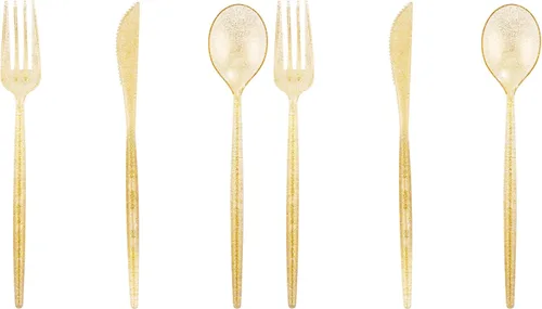 Vista 10 de Supernal 180 cubiertos de plástico resistentes color marfil, cubiertos desechables de color beige para fiestas, incluye 60 tenedores, 60 tejidos, 60