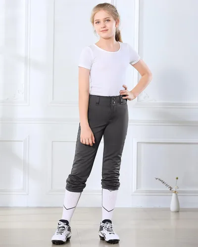 Vista 8 de Stelle Pantalones de sóftbol para niñas, pantalones de béisbol para jóvenes, pantalones de lanzamiento rápido con bolsillos, camiseta para niños