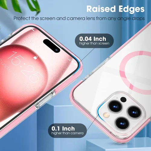 Vista 5 de MATEPROX Fundas magnéticas transparentes para iPhone 15 Pro Max, compatibles con MagSafe, transparente, a prueba de golpes, delgada, a prueba