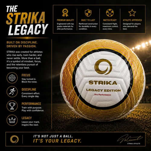 Vista 2 de STRIKA Balón de fútbol de calidad profesional Legacy Material de piel sintética Resistente al agua Sin hilos Juego en todas las superficies