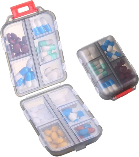 Vista 17 de Paquete de 1 organizador de pastillas de viaje, 10 compartimentos, pastillero compacto y portátil, perfecto para almacenamiento sobre la marcha