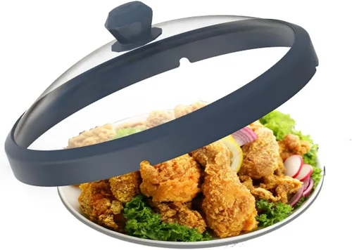 Vista 10 de Tapa de microondas de vidrio con protección contra salpicaduras con mangos de silicona anti-quemaduras y borde ventilado para cubrir ollas y platos
