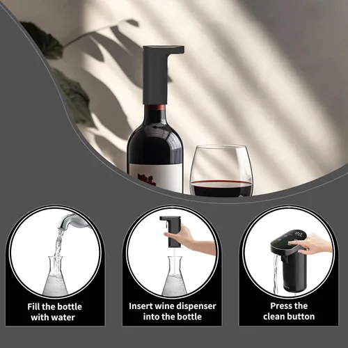 Vista 4 de JINJUNYE Dispensador de vino eléctrico, decantador de un solo toque, juego de dosificación de 0.0-33.8 fl oz, banco de energía y autolimpiante