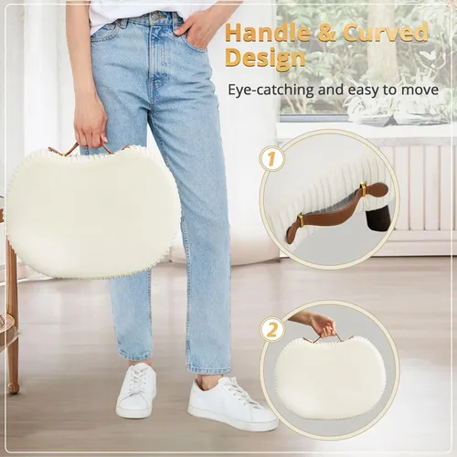 Vista 4 de LUE BONA Taburete pequeño curvado con asa, reposapiés de terciopelo beige y otomanos, moderno reposapiés con patas de madera, taburete con asiento