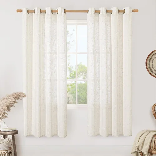 Vista 115 de LAMIT Cortinas de lino marrón caramelo para sala de estar, 84 pulgadas, de lino sintético, texturizado, filtrante de luz, paneles de privacidad