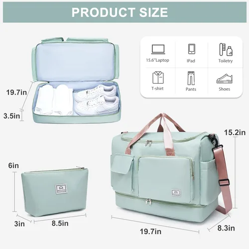 Vista 238 de Pequeña bolsa de gimnasio para mujer, bolsa de viaje con compartimento para zapatos