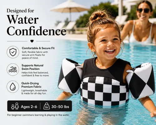 Vista 4 de KIDSco Swim Vest for Kids 30-50 lbs. A Puddle Jumper Swimming Float Aid with Shoulder Straps and Arm Water Wings. for Boys and Girls Aged 2-6