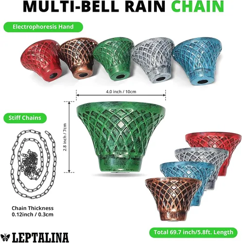 Vista 3 de Cadenas de lluvia de hierro multicolor de 5.8 pies para canaleta y barril de lluvia, resistente al óxido, cadena de lluvia chapada para decoración