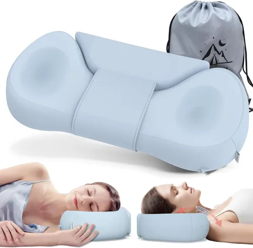 Vista 8 de Almohada cervical cervical, di adiós al dolor de cuello, almohada de apoyo de cuello de viaje para dormir de lado, almohada ergonómica de espuma Gris