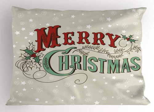 Vista 11 de Ambesonne Juego de 2 fundas de almohada navideñas, diseño de estrellas de Navidad y copos de nieve, letras retro, ropa de cama de microfibra