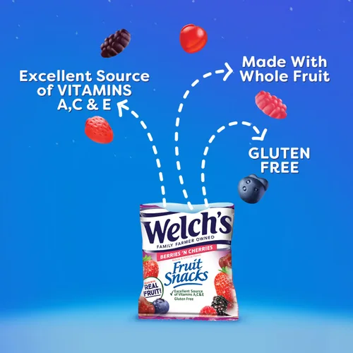 Vista 6 de Welch's Paquete de aperitivos de frutas, frutas mixtas y bayas y cerezas, sin gluten, paquete a granel, bolsas individuales de una sola porción, 0.8