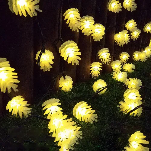 Vista 11 de Guirnalda de luces LED con cono de pino, impermeable, 16.4 pies, 20 LED, funciona con energía solar, para jardín, valla, árboles de Navidad, boda 20