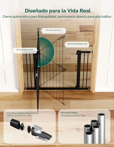 Vista 6 de Babelio - Puerta de seguridad para puertas y escaleras, de 26-40 pulgadas, con cierre automático, puerta de presión C5, fácil de instalar, sin