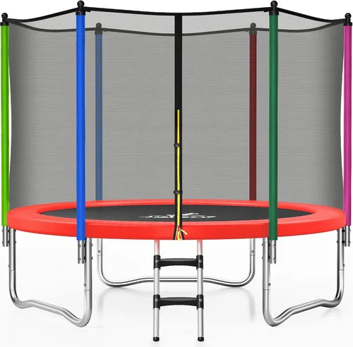 Vista 10 de JELENS Trampolín de 8 pies, 10 pies, 12 pies, 14 pies, 15 pies, trampolines para exteriores con red de cierre y escalera, trampolines recreativos