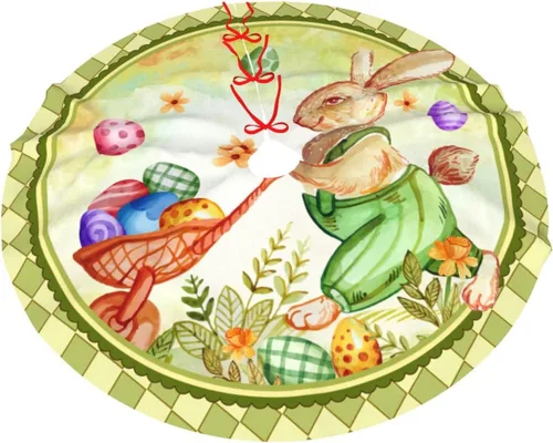 Vista 7 de Falda de árbol de Navidad con huevos de Pascua coloridos, 36" para Navidad, Halloween, Año Nuevo, decoración de fiesta, árbol de casa, alfombra