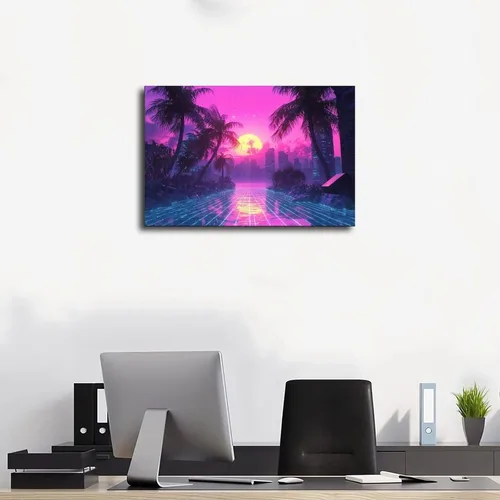Vista 3 de Vaporwave Wall Art – Retro Cyberpunk Subculture Poster – Neon Aesthetic Print – Futuristic 80s Inspired Room Decor Art Wall Decoration Poster Family