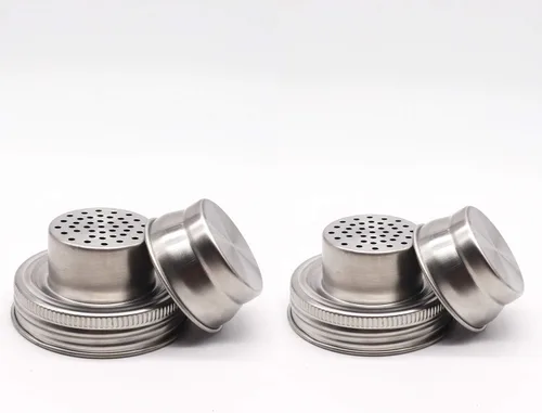 Vista 7 de Paquete de 2 tapas de acero inoxidable con sellos de silicona para masones de boca regular, tarros de conservas, especias, sal, pimientos o batidos