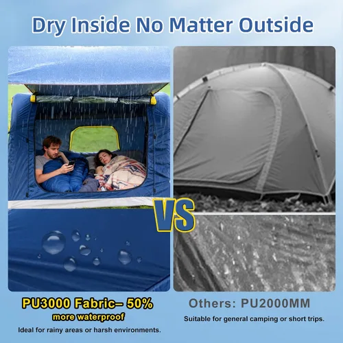 Vista 6 de 2-4 Person Inflatable Camping Tent 60 Second Setup 4 Season Waterproof (PU3000 Oxford) All Weather Tent for Romantic Dates, Fall/Winter