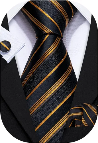 Vista 333 de Barry.Wang Juego de corbatas para hombre, corbata de seda a rayas, tejido a cuadros, gemelos formales, negocios, boda