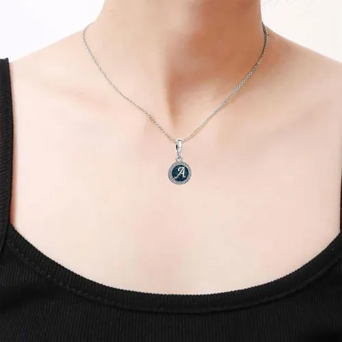 Vista 8 de Abalorios colgantes de letras azules de la A a la Z con letra inicial del alfabeto y nombre mayúscula, compatible con pulseras y collares Pandora