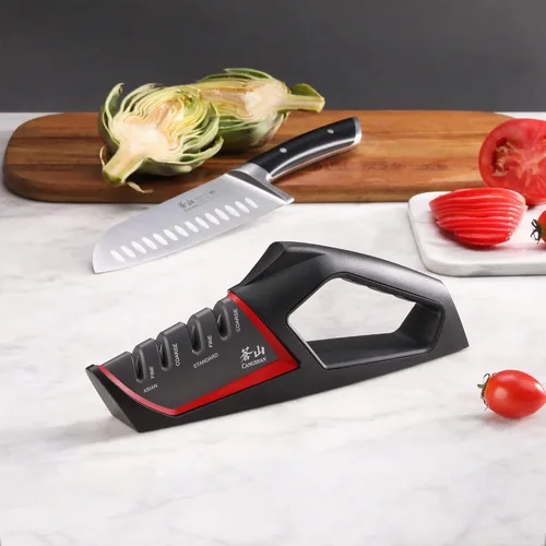 Vista 6 de Cangshan SHARK Series 1026818 - Afilador de cuchillos de 4 etapas, color rojo