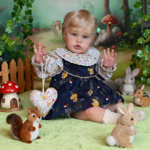Vista 3 de Muñecas Reborn de Tamaño Grande para Niñas de 24 Pulgadas, Muñeca de Bebé Realista Hecha a Mano con Cabello Rubio que Parece Real, Muñeca de Bebé