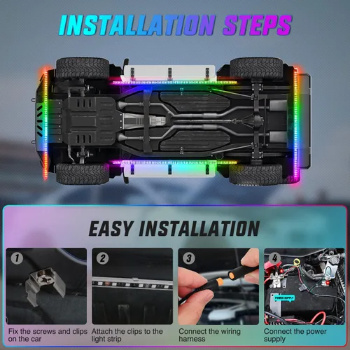 Vista 6 de Nilight 4 Piezas Tiras de Luces de Acento de Neón Underglow de Aluminio 396 LEDs Color de Ensueño Asistencia de Puerta Función Activa de Sonido