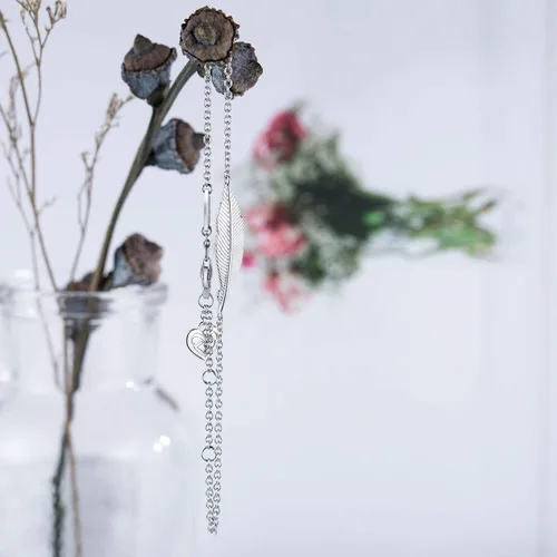 Vista 3 de AmorAime Pulsera de plata para mujer pulsera de plumas simples de la suerte con amor de plata de ley 925 joyería ajustable para niñas