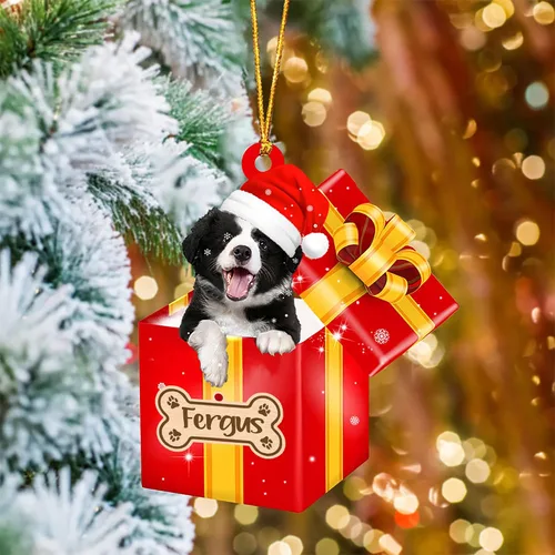 Vista 18 de Adorno de Navidad personalizado de Akita Inu, nombre personalizado Akita Inu para árbol de Navidad, en caja de regalo roja