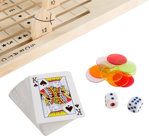 Vista 5 de Hey Play - Juego de carreras de caballos de madera, incluye dados, tarjetas y fichas, juegos de mesa para interiores y exteriores para adultos
