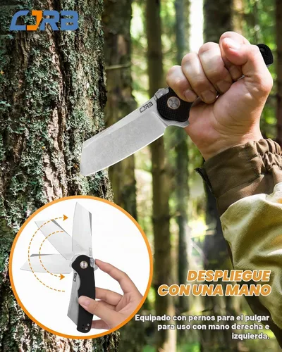 Vista 3 de CJRB - Navaja de bolsillo con hoja de acero AR-RPM9 de 3.3 pulgadas, mango Mango negro G10