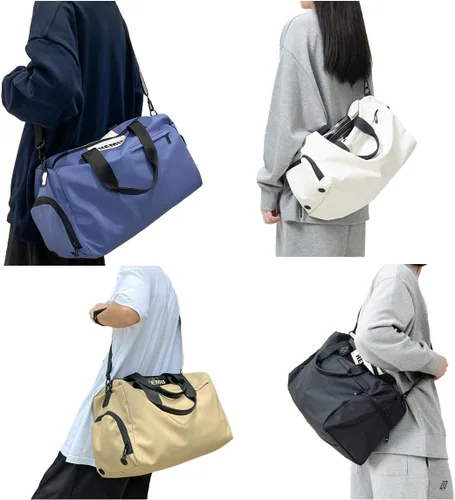 Vista 6 de Bolsa de gimnasio de natación, bolsa de viaje deportiva, ligera, para fin de semana, para yoga, casual, mochila de moda, universidad, Blanco, Bolsa