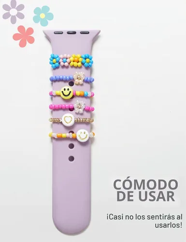 Vista 5 de Heesch Dijes Elásticos con Cuentas para Correa de Reloj Compatibles con Apple Watch de 38/40/41/42/44/45/49mm, Lindas Cuentas Decorativas Anillos