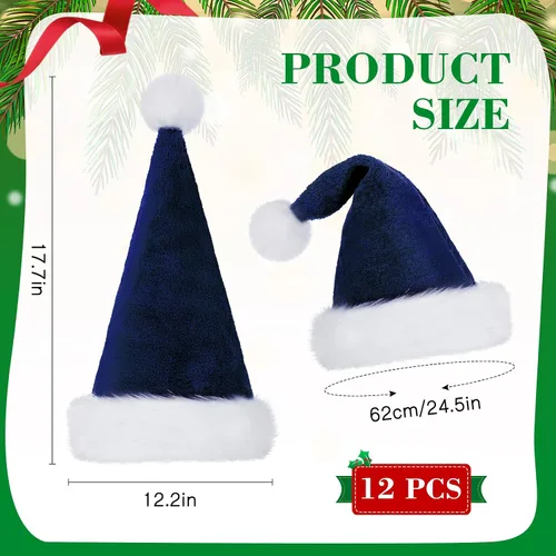 Vista 2 de SATINIOR Paquete de 12 Sombreros de Papá Noel de Felpa Gorro de Papá Noel de Navidad para Obsequios de Fiesta Navideña para Mujeres, Hombres