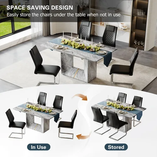 Vista 6 de Juego de mesa de comedor para 4, juego de mesa de comedor de 5 piezas con sillas, mesa moderna de mármol sintético de 63 pulgadas con 4 sillas