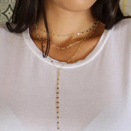 Vista 5 de Tewiky - Collar de Cadena de Oro para Mujer, Chapado en Oro de 14 Quilates, Collar de Cuentas Finas con Forma de Ola, Collar Delicado de Oro Capa
