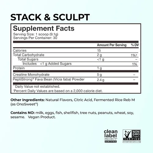 Vista 9 de HUM Stack & Sculpt Peptides + Creatina en polvo, bayas mixtas, 30 porciones