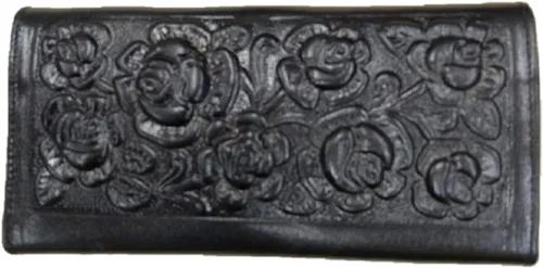 Vista 2 de Sharpshooter Cartera triple de cuero con rosas florecientes occidentales para mujer, Negro -, Billetera triple