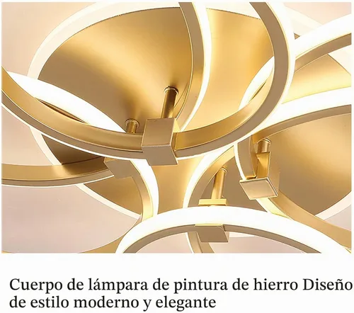 Vista 5 de Lámpara de techo moderna, lámpara de techo dorada regulable con 4 anillos de montaje empotrado, lámpara de techo acrílica para sala de estar