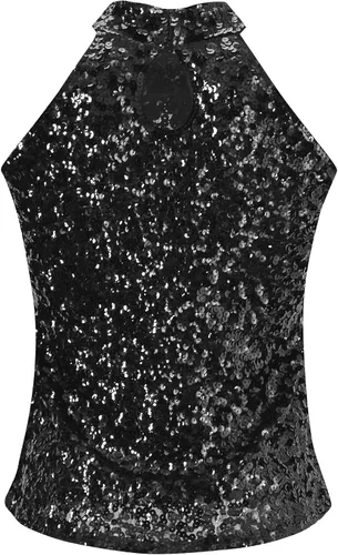 Vista 4 de Camiseta sin mangas con cuello halter y lentejuelas para mujer