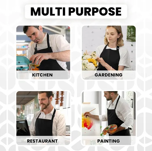 Vista 6 de Adjustable Bib Apron 100% Polyester Kitchen Aprons Waterdrop Resistant Aprons with Adjustable Strap, Pockets & Long Ties