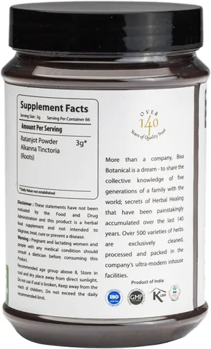 Vista 2 de bixa BOTANICAL Polvo de raíz de Alkanet Ratanjot/Arnebia Nobilis Antioxidante Sin gluten, sin OMG, tratado al vapor, vegano, 100% puro