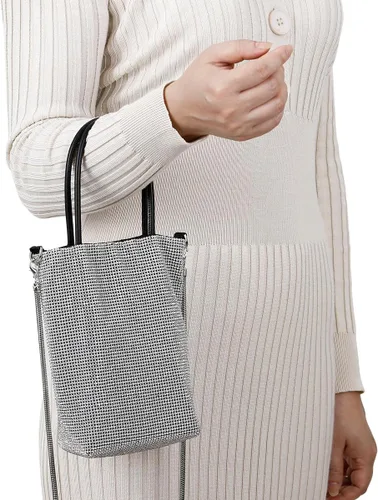 Vista 3 de Bolso de mano con borlas de cristal con asa de muñeca, para cóctel, fiesta, boda, noche