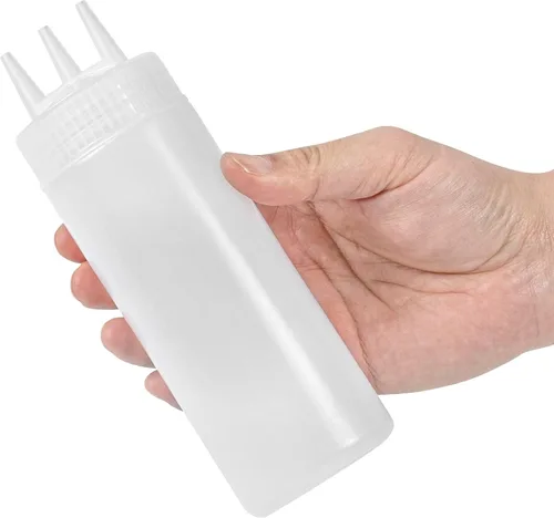 Vista 11 de Paquete de 6 botellas de plástico para apretar, transparentes, 12 onzas, punta de triple dispersión, 2.25 x 2.25 x 6.75 pulgadas por Restaurantware